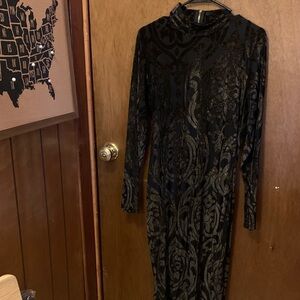 Elegant Long Sleeve Black and brown Dress with glitter and velvet accents